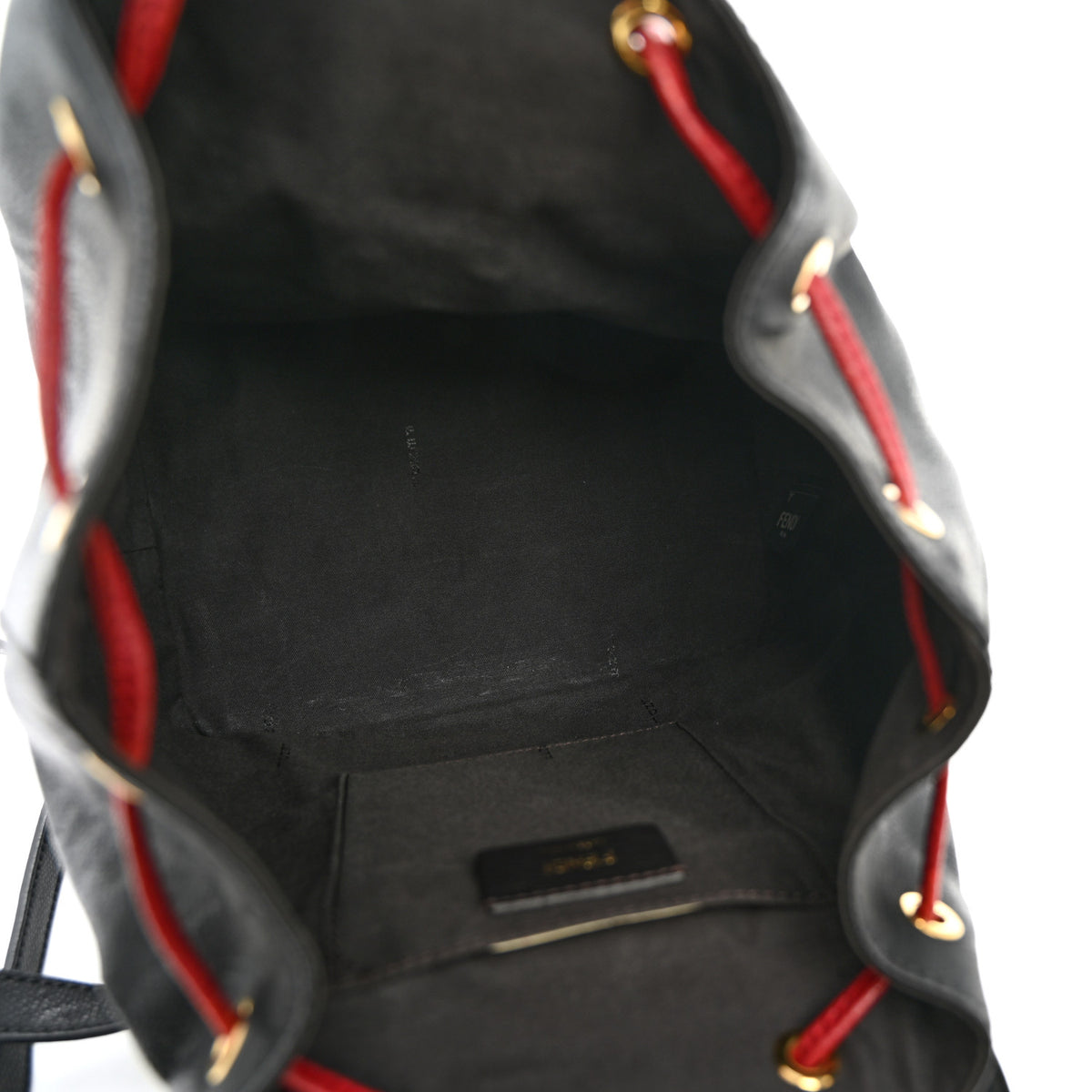 Vitello Cruise Bi-Color FF 1974 Embossed F is Fendi Drawstring Backpack Black Fragola Maya
