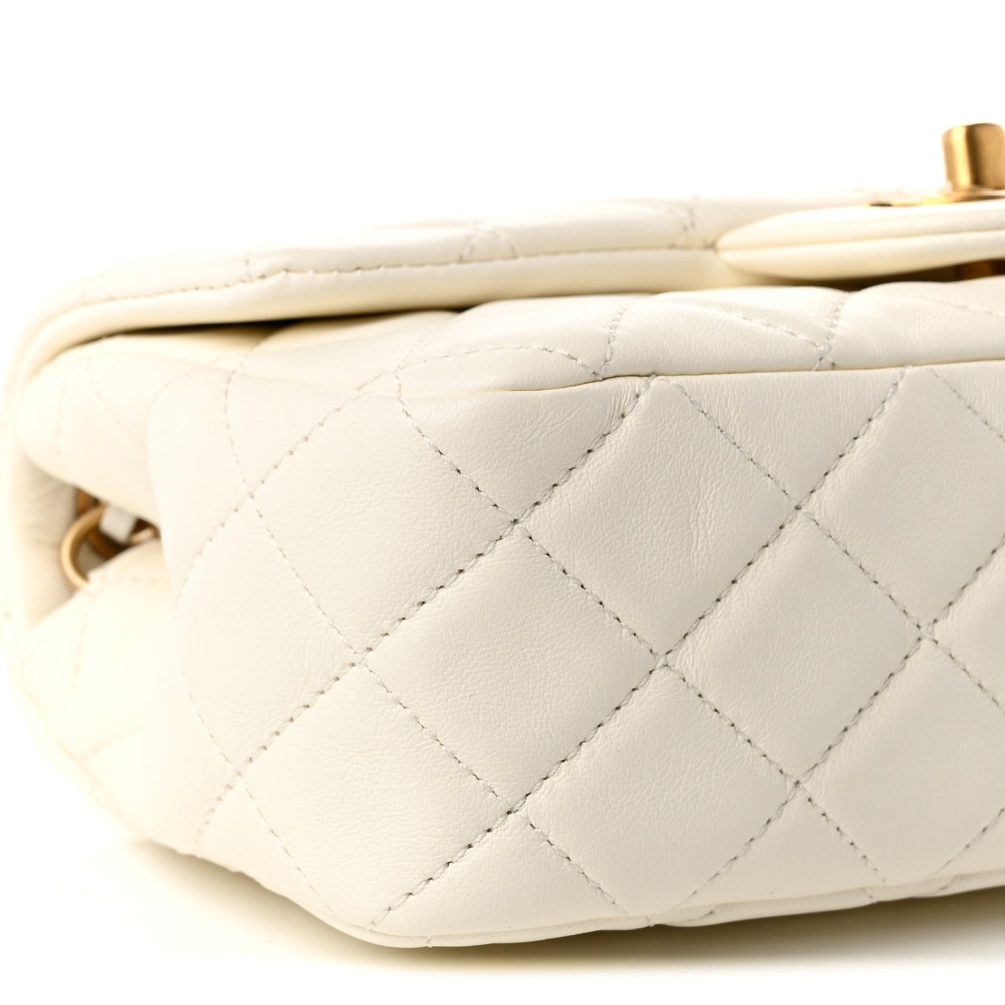 Lambskin Quilted Mini Rectangular Pearl Crush Flap White