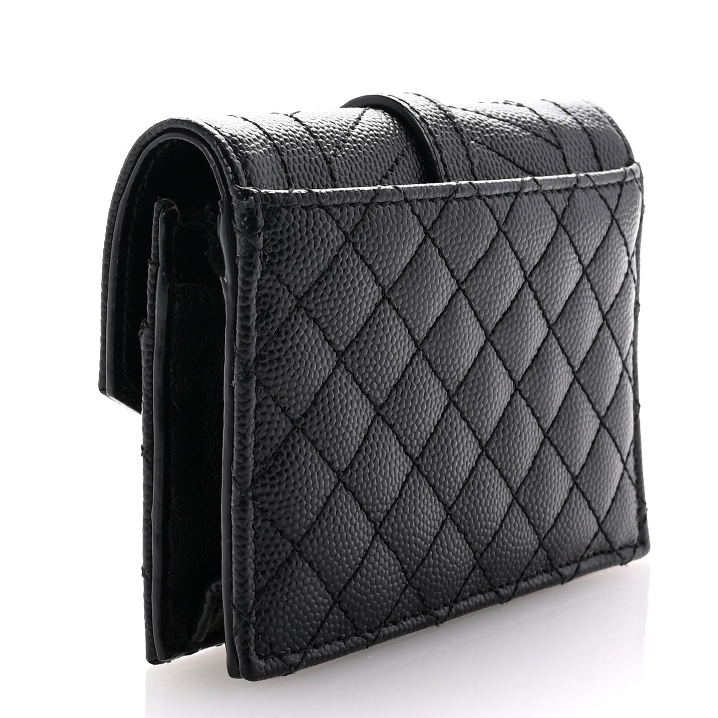 Grain De Poudre Mixed Matelasse Triquilt Monogram Compact Tri Fold Wallet Black