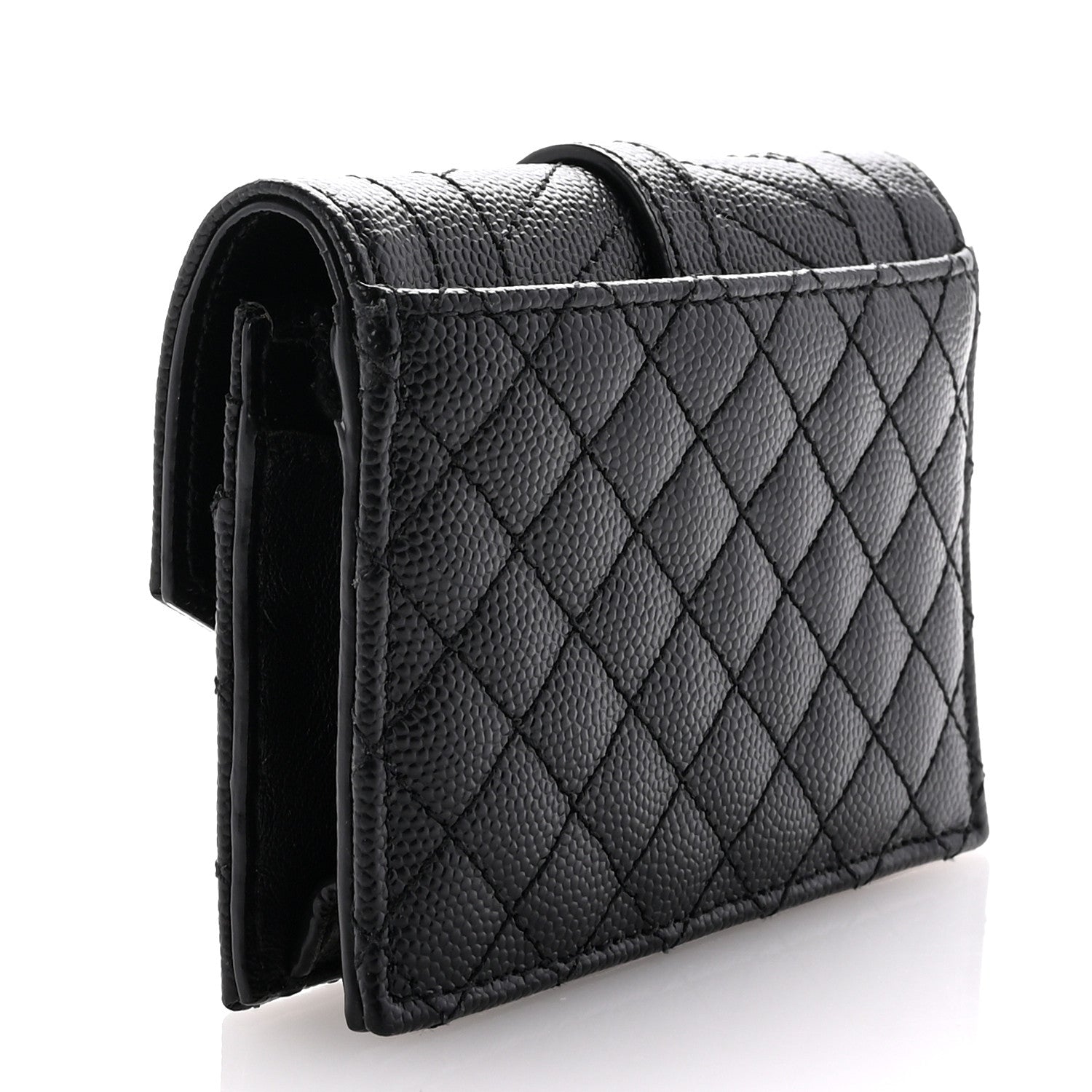 Saint Laurent Grain De Poudre Mixed Matelasse Triquilt Monogram Compact Tri Fold Wallet Black 3 of 7