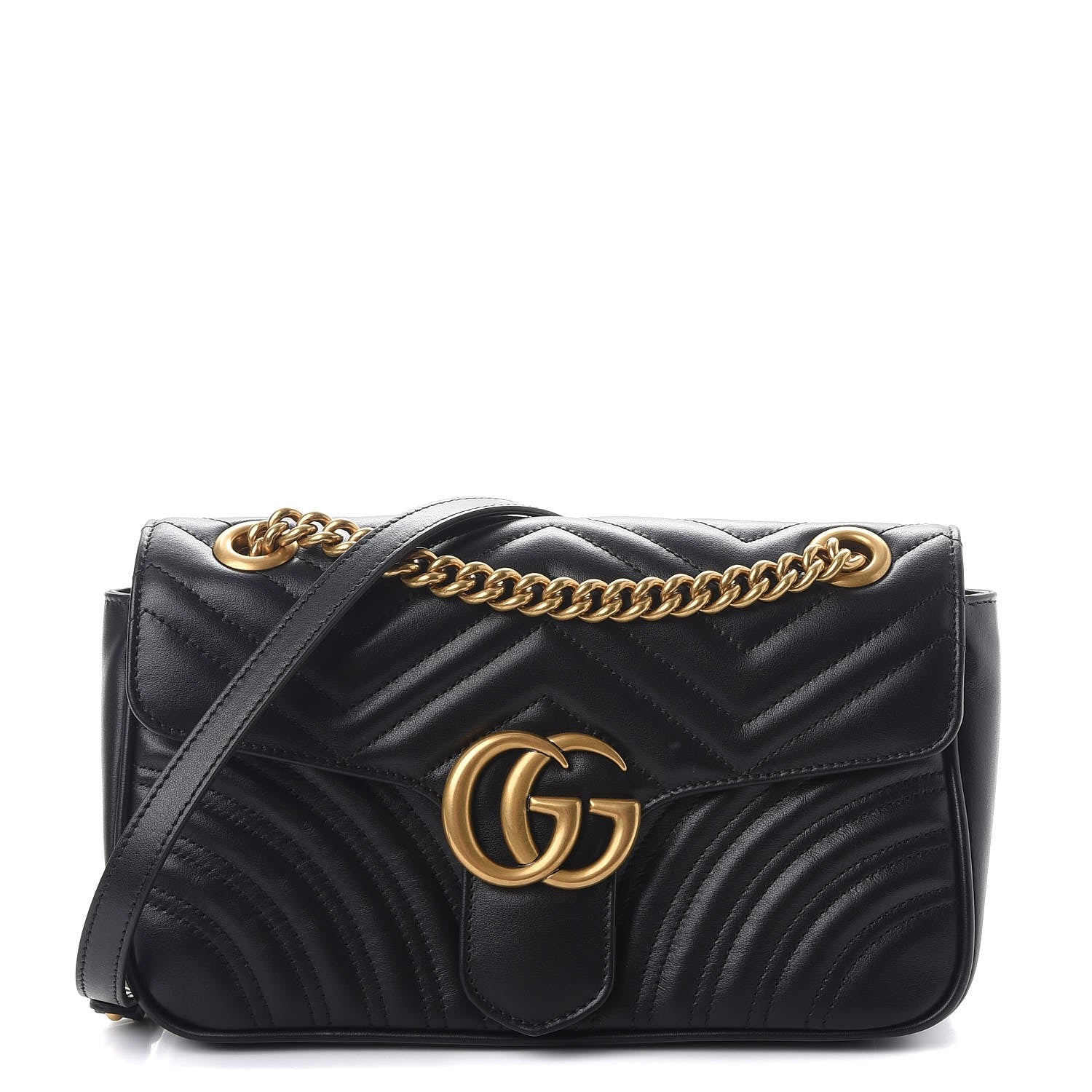 Gucci Calfskin Matelasse Small GG Marmont Shoulder Bag Black 1 of 8