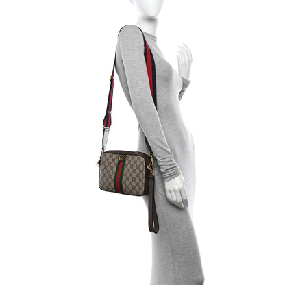 Gucci GG Supreme Monogram Textured Dollar Calfskin Web Ophidia Wristlet Shoulder Bag Beige Ebony New Acero 2 of 16