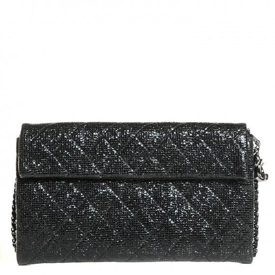 Iridescent Quilted Chain Clutch Black