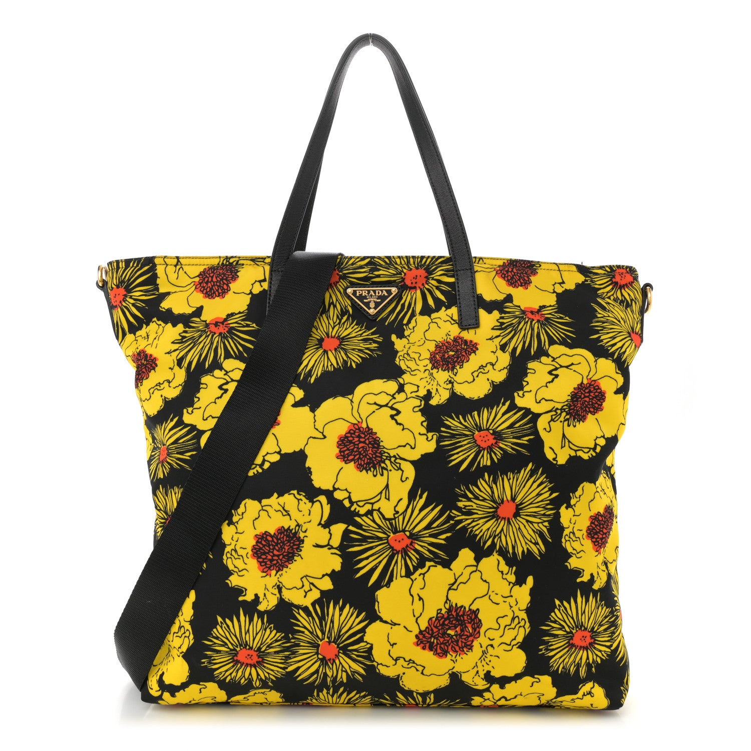 Prada Tessuto Nylon Saffiano Floral Print Tote Giallo 1 of 10