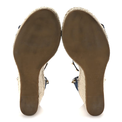 Valentino Garavani Denim Rockstud Ankle Strap Espadrille 15/105mm Wedge Sandals 39 Light Denim 6 of 9