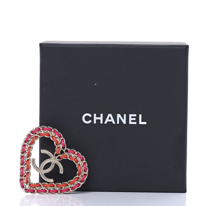 Chanel Metal Calfskin Braided Heart CC Brooch Pink Red Gold 5 of 5