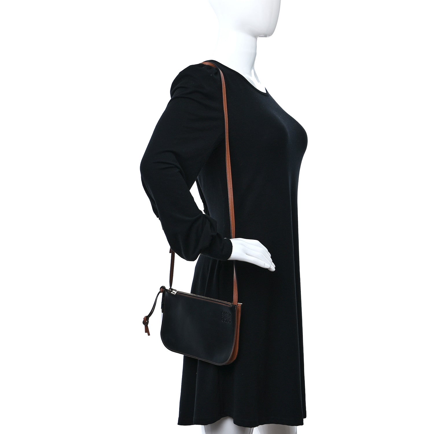 Loewe Calfskin Gate Double Zip Pouch Crossbody Black Brown 2 of 9