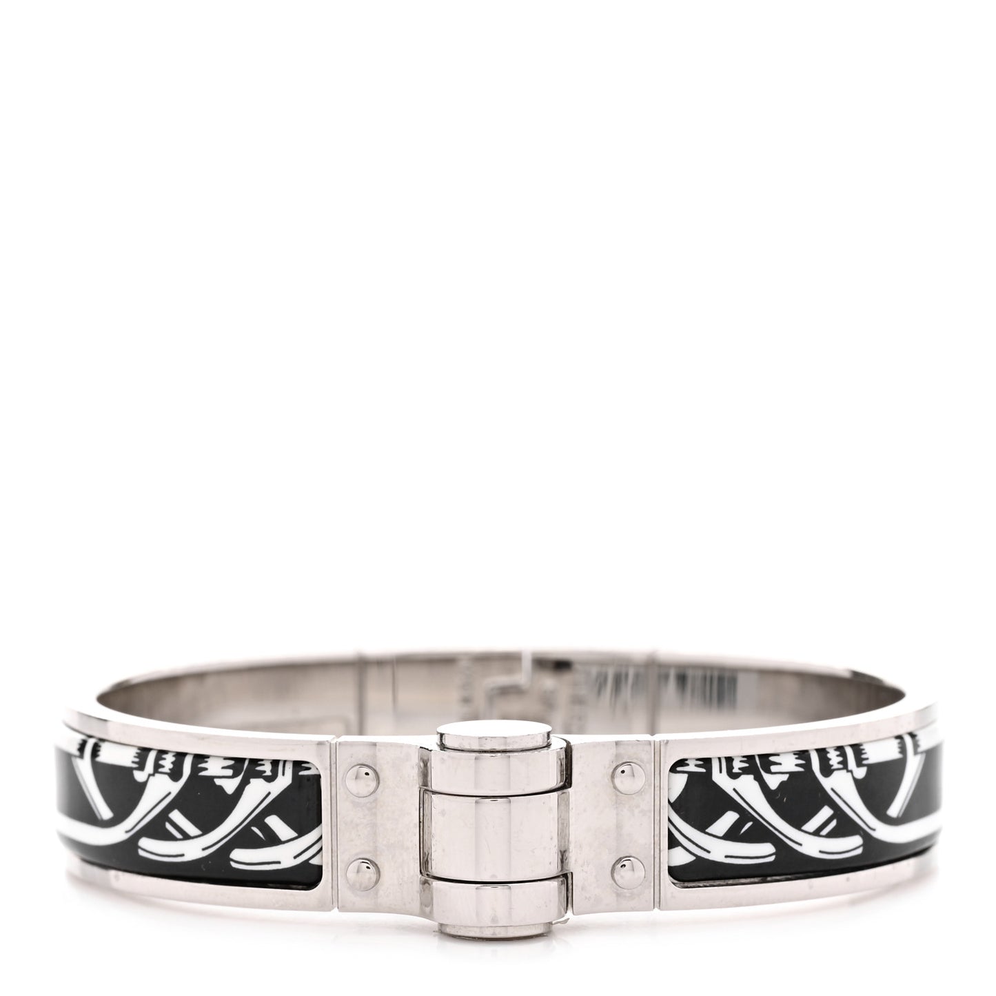 Enamel Printed Narrow Balades Equestres Positif Negatif Hinged Bracelet S Black