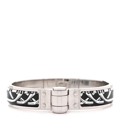 Hermes Enamel Printed Narrow Balades Equestres Positif Negatif Hinged Bracelet S Black 1 of 6
