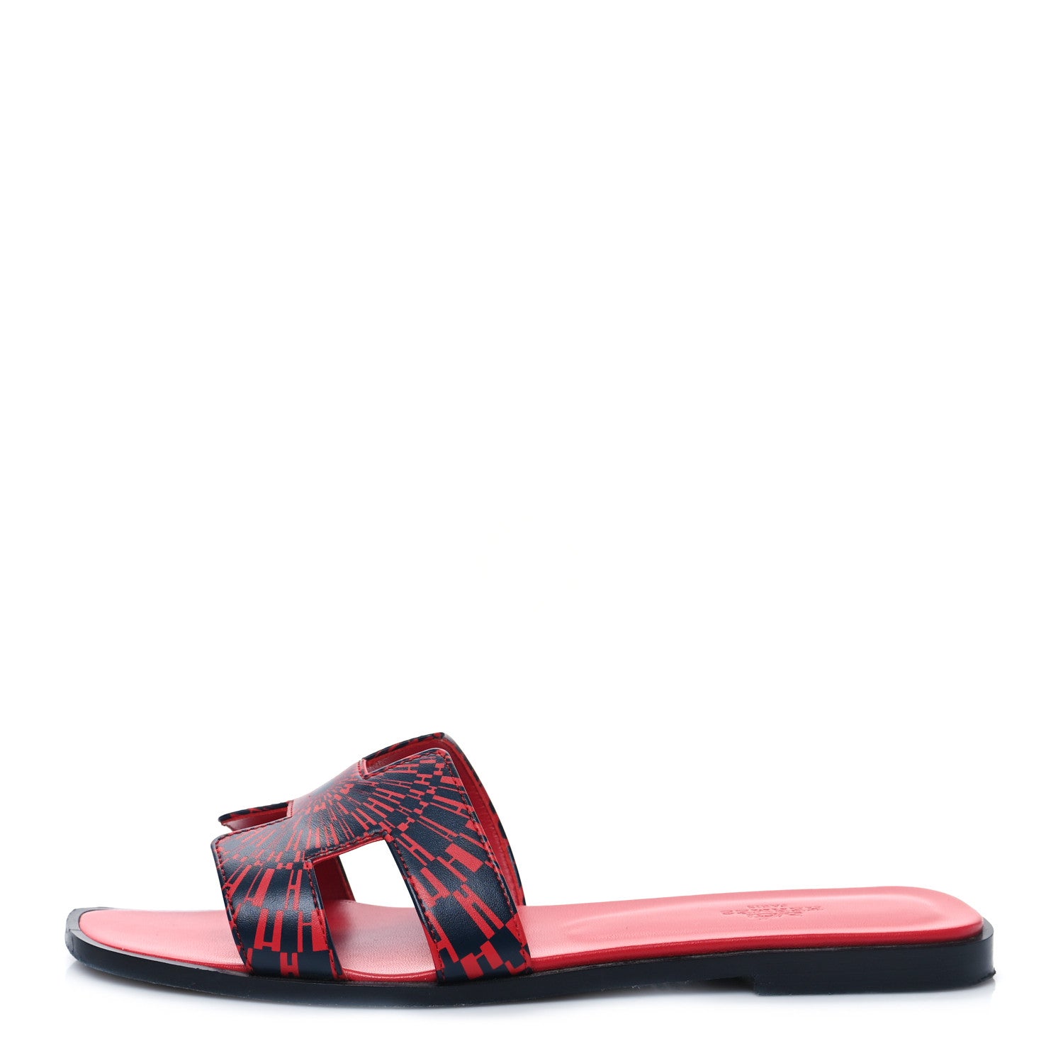 Hermes Calfskin Printed Op'H Oran Sandals 40 Marine Rouge 1 of 9