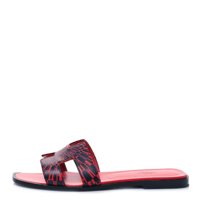 Hermes Calfskin Printed Op'H Oran Sandals 40 Marine Rouge 1 of 9