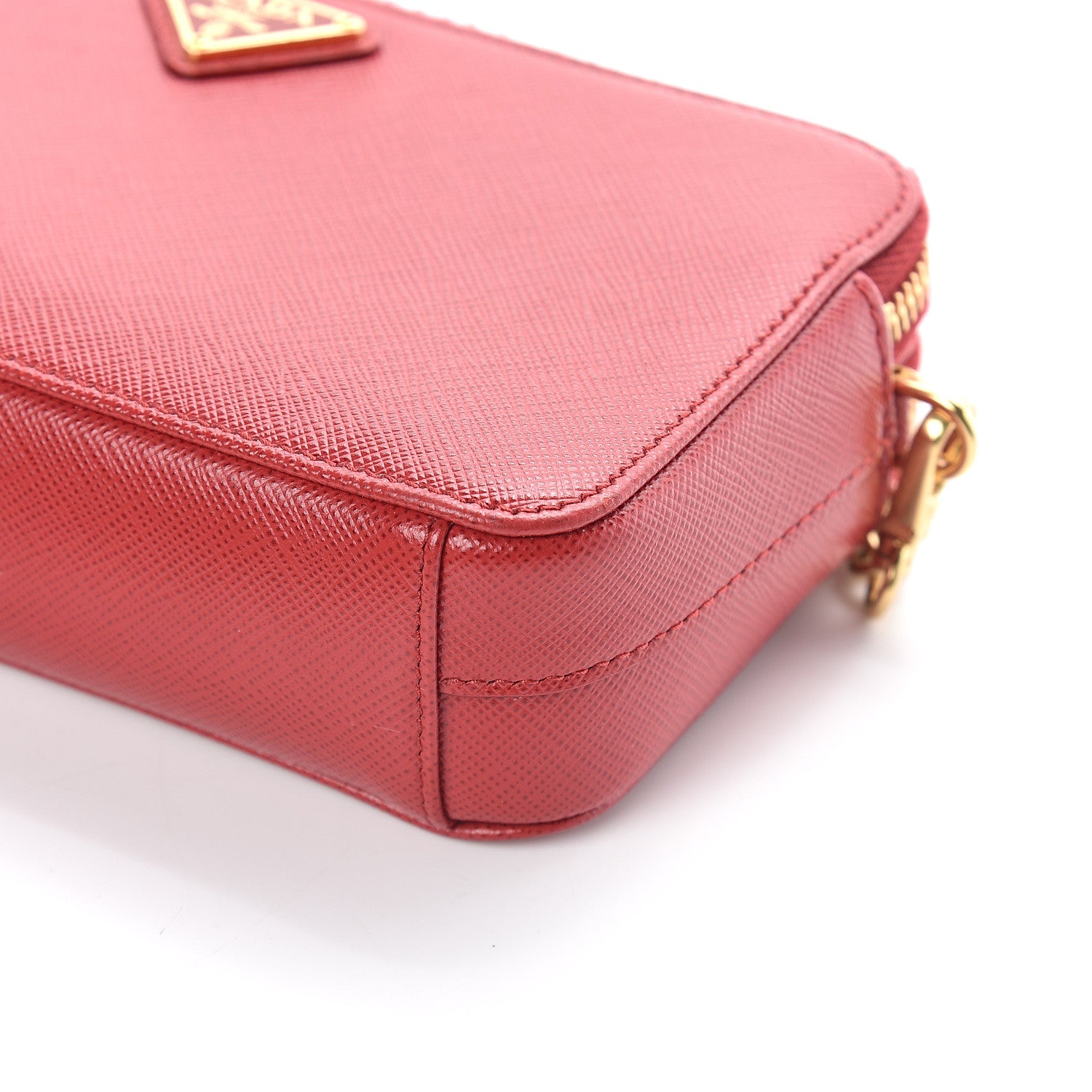 Prada Saffiano Lux Mini Double Zip Chain Crossbody Bag Fuoco 9 of 9