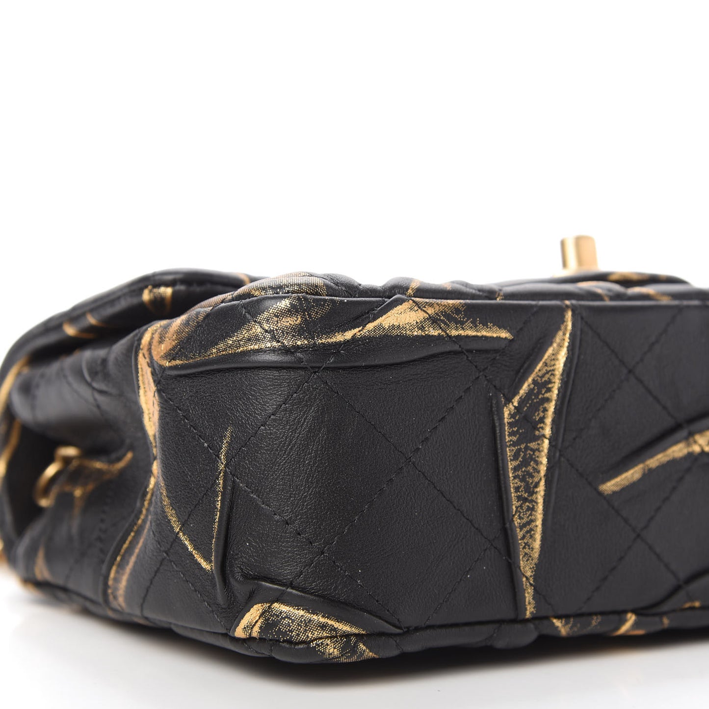 Crumpled Calfskin Printed Quilted Mini Rectangular Flap Black Gold
