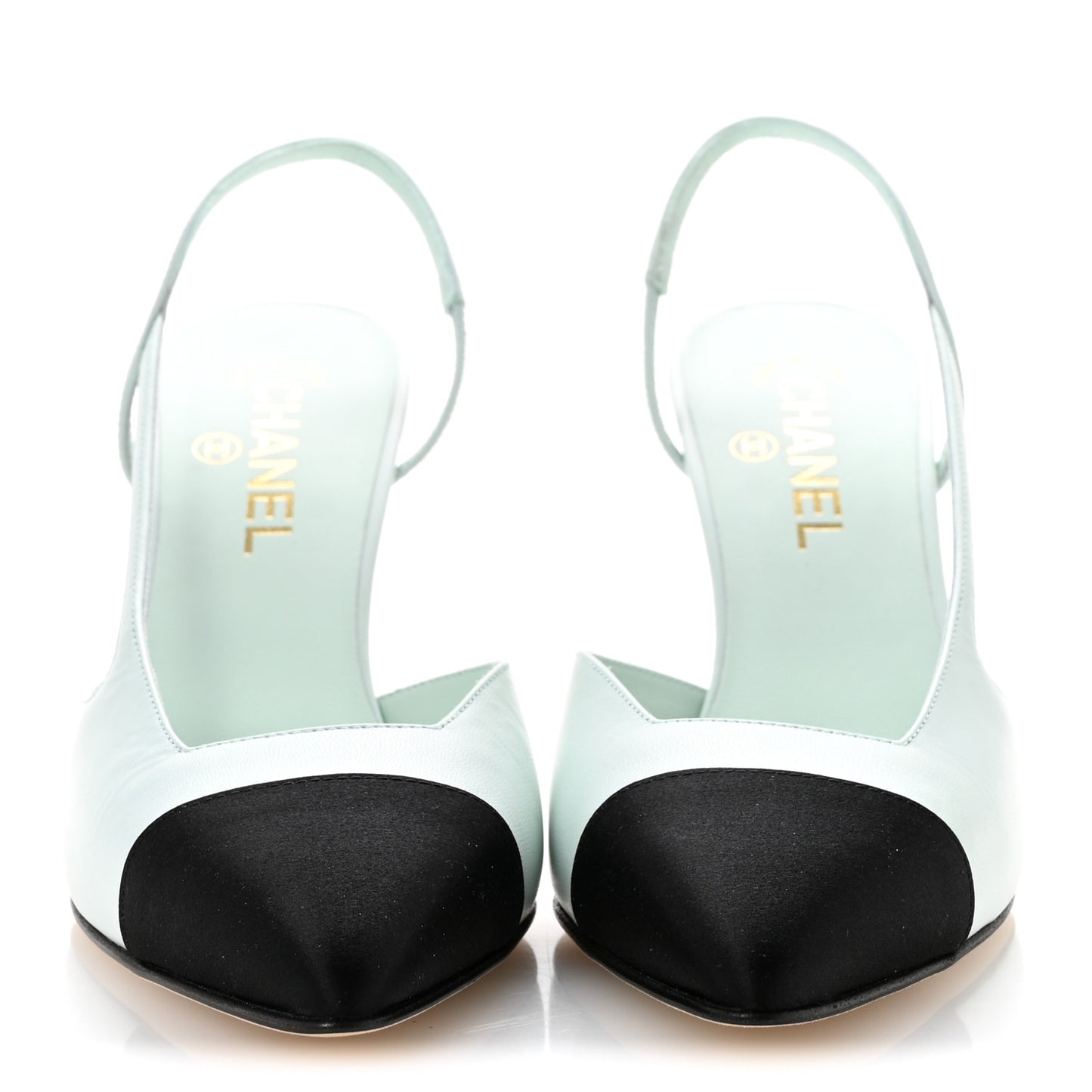 Goatskin Mixed Fibers Cap Toe Slingback Pumps 40 Light Green Black