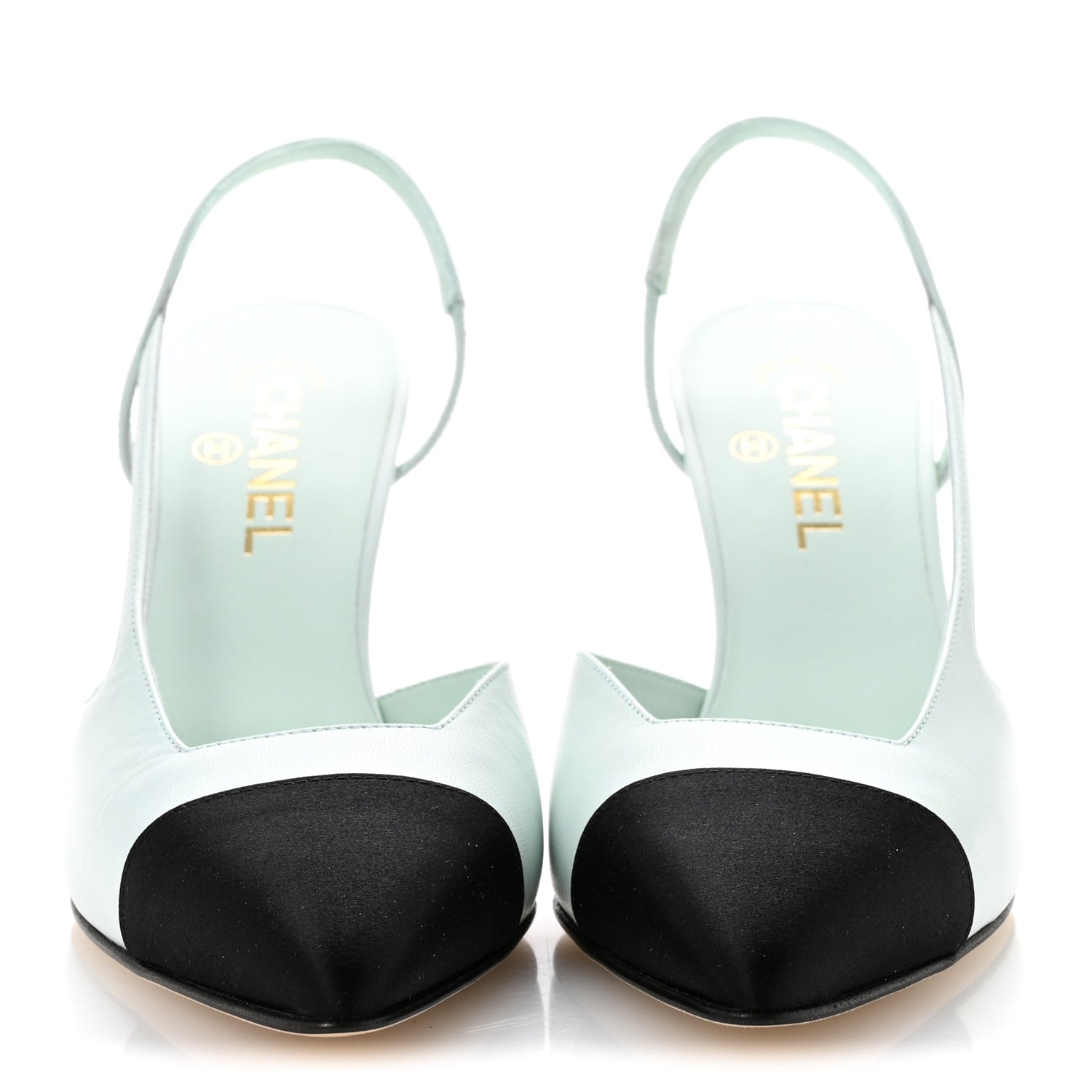 Chanel Goatskin Mixed Fibers Cap Toe Slingback Pumps 40 Light Green Black 3 of 10