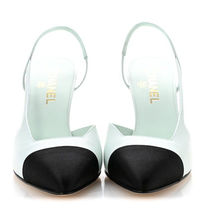 Chanel Goatskin Mixed Fibers Cap Toe Slingback Pumps 40 Light Green Black 3 of 10