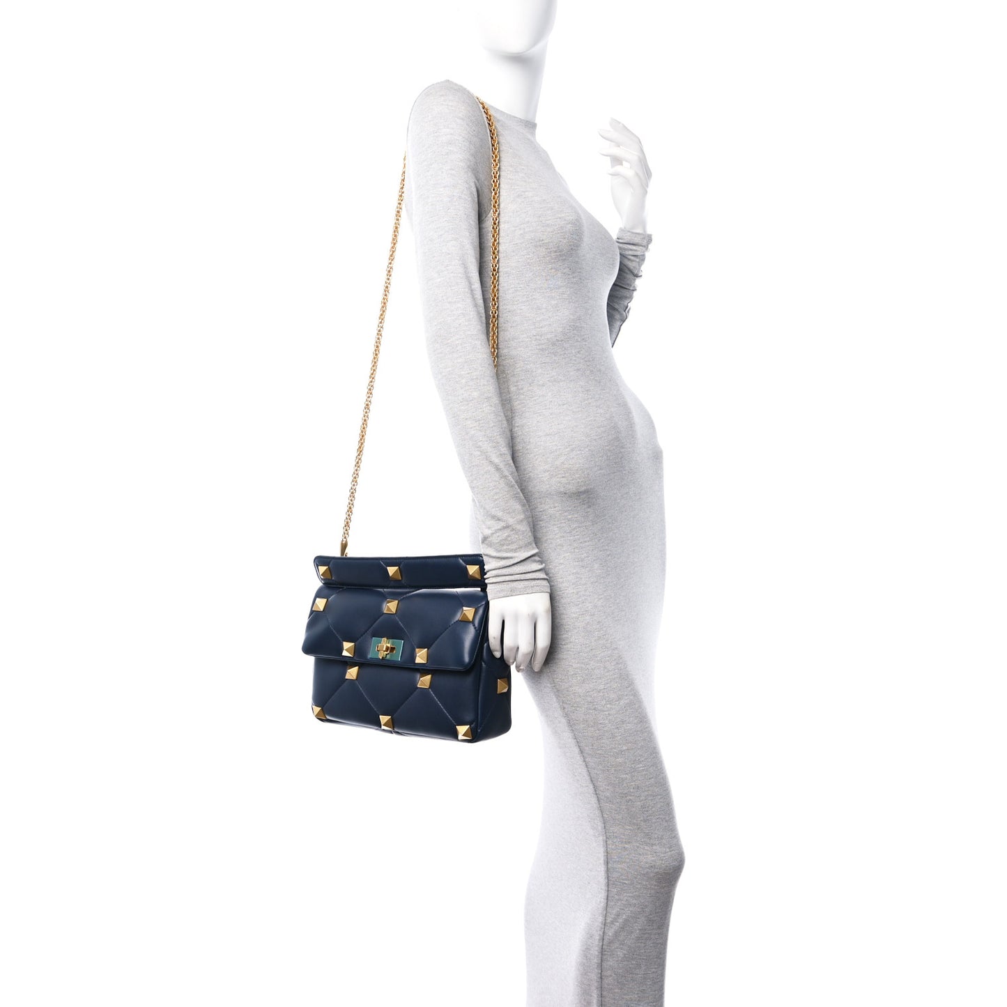 Nappa Large Roman Stud Shoulder Bag Marine