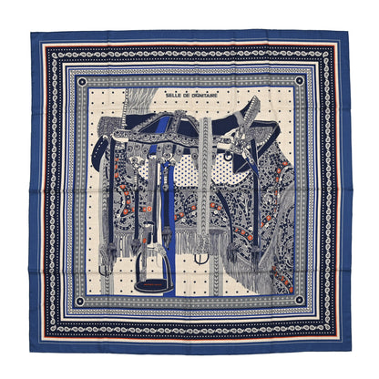 Hermes Cashmere Selle De Dignitaire Bandana Shawl 140 Bleu Royal Marine 1 of 3