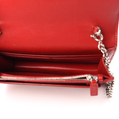 Saint Laurent Calfskin Crocodile Embossed Monogram Sunset Chain Wallet New Lipstick Red 5 of 10