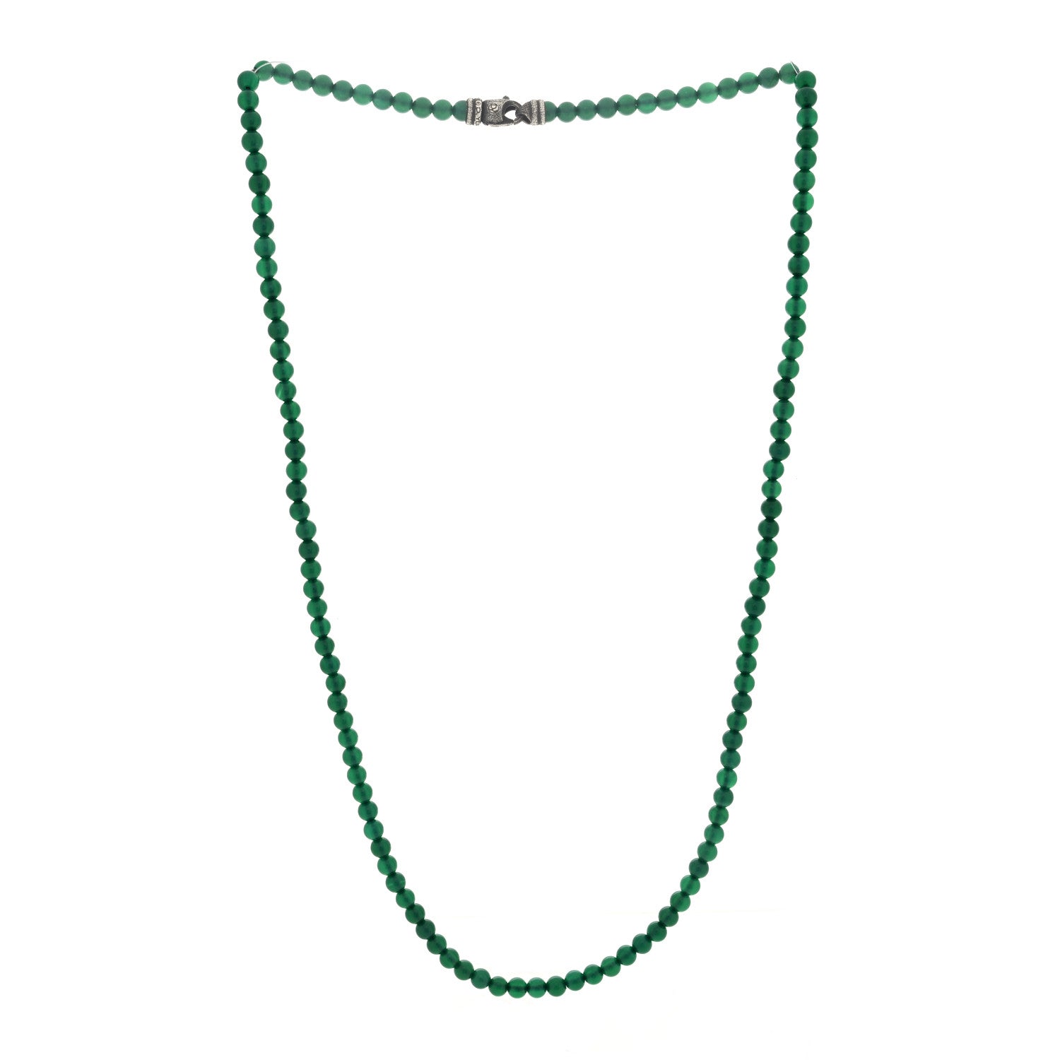 David Yurman Sterling Silver Green Onyx 5mm Spiritual Beads Necklace 3 of 4