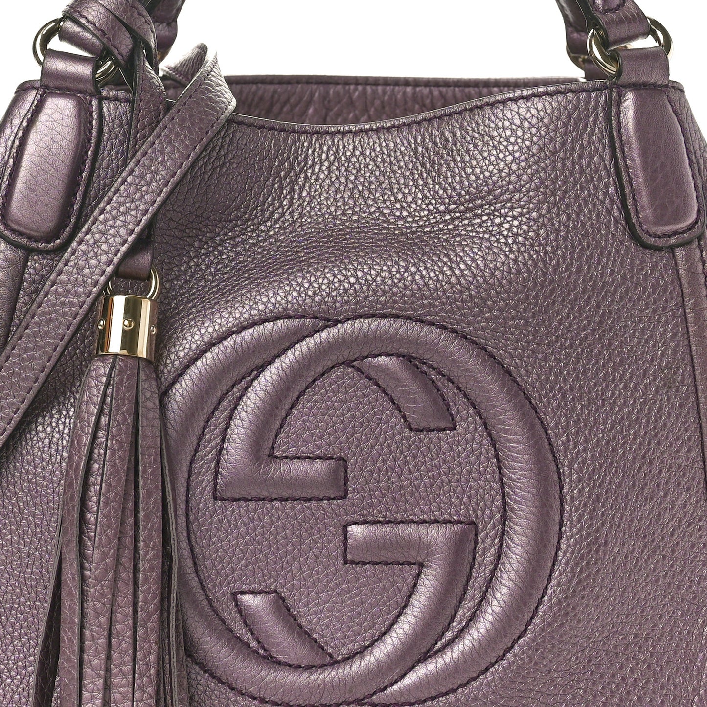 Metallic Pebbled Calfskin Small Soho Shoulder Bag Purple