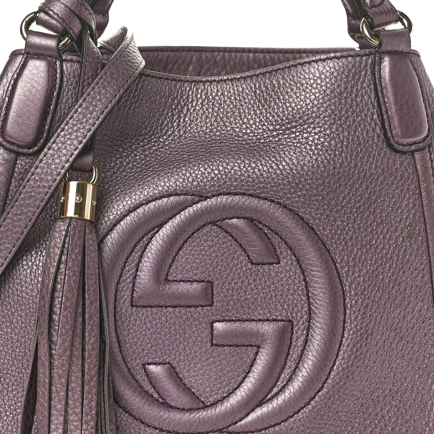 Gucci Metallic Pebbled Calfskin Small Soho Shoulder Bag Purple 8 of 10