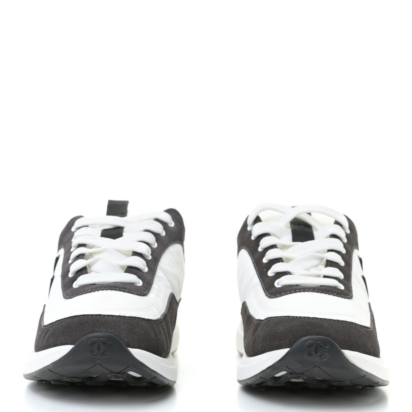 Nylon Calfskin Suede Womens CC Sneakers 39.5 White Black