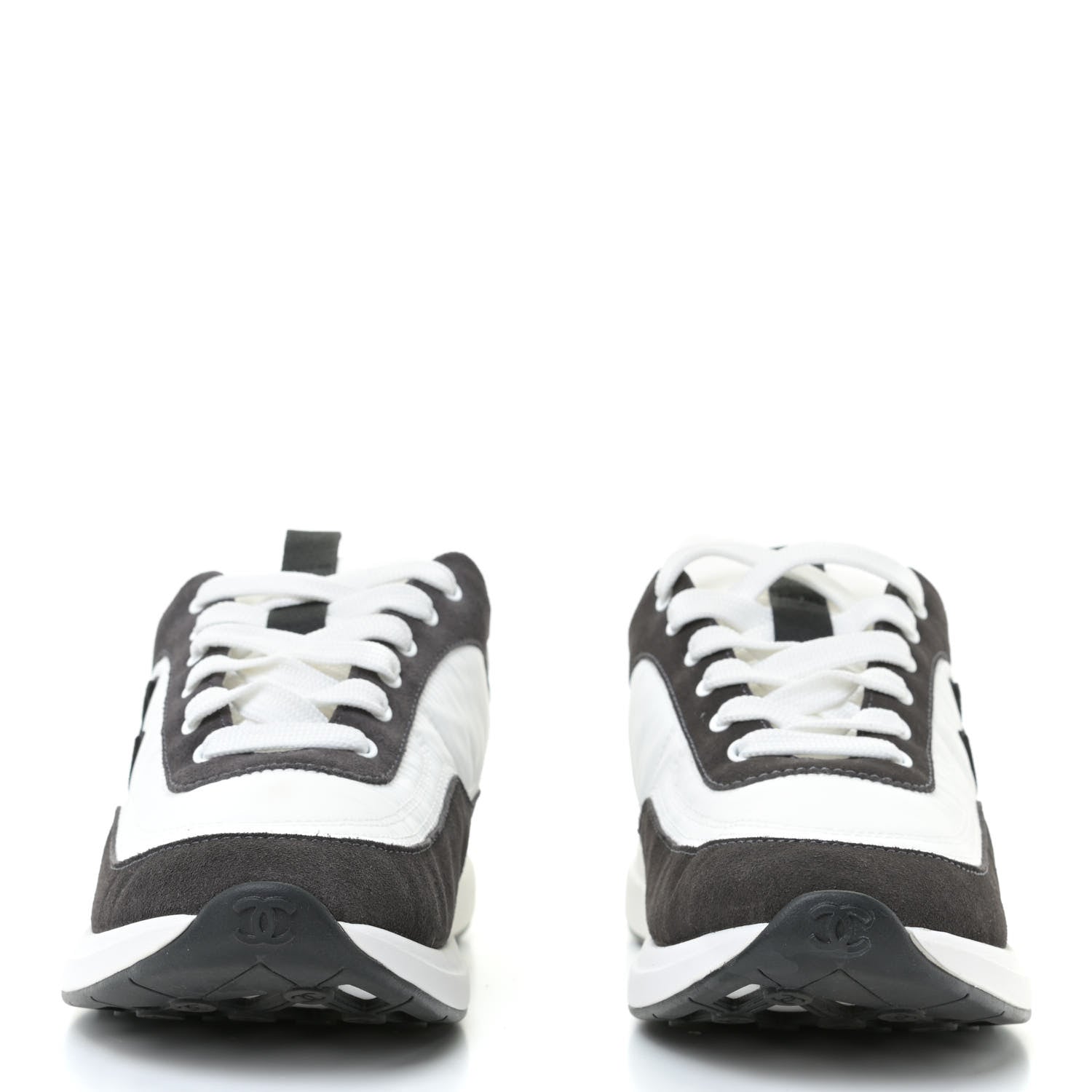 Chanel Nylon Calfskin Suede Womens CC Sneakers 39.5 White Black 2 of 12
