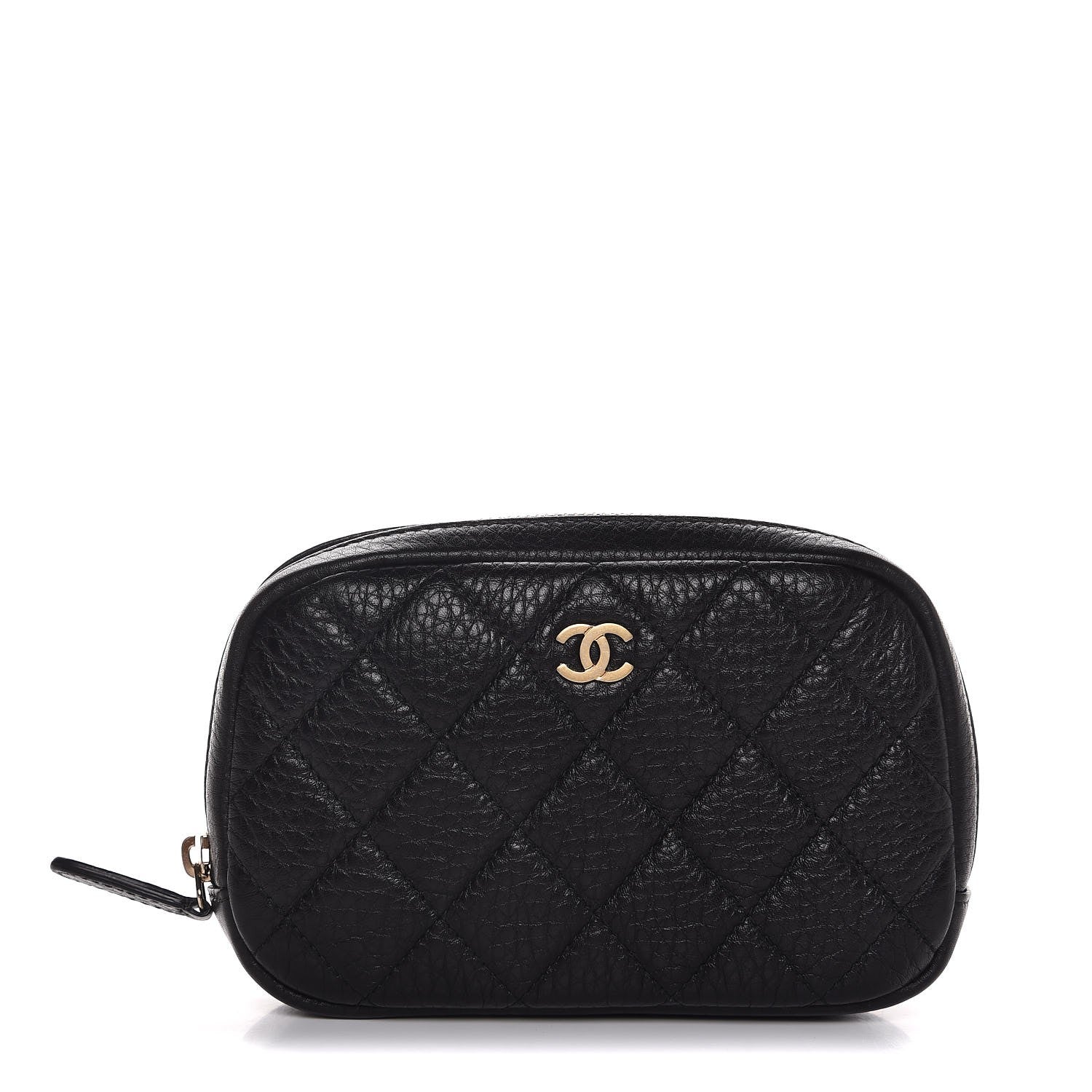 Chanel Grained Calfskin Quilted Small Curvy Pouch Cosmetic Case Black 1 of 7