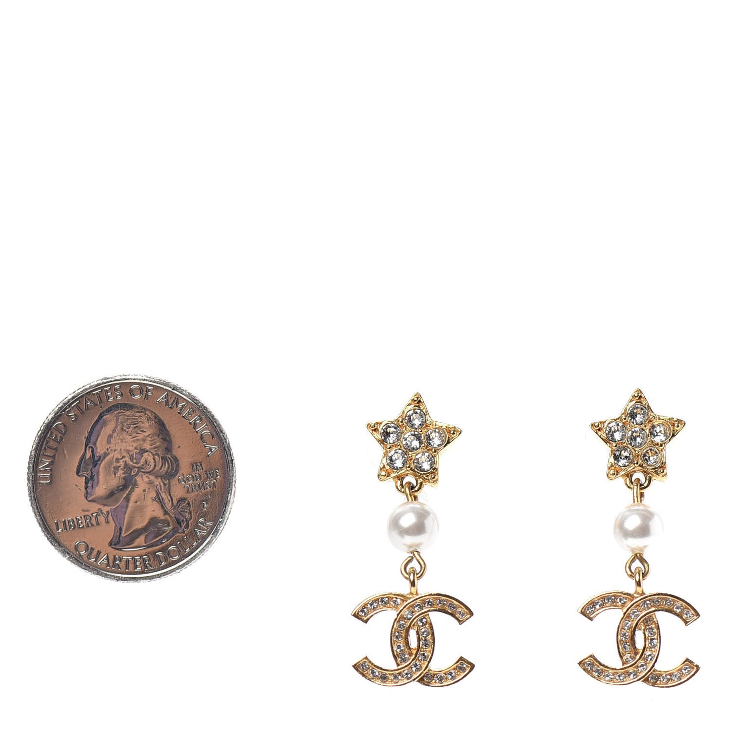 Crystal Pearl CC Star Drop Earrings Gold