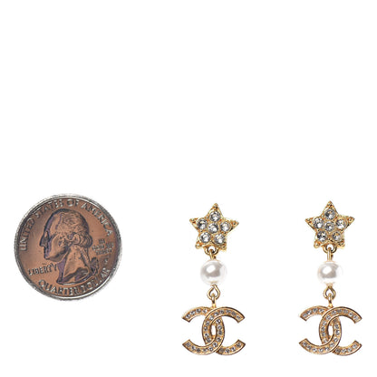 Chanel Crystal Pearl CC Star Drop Earrings Gold 2 of 4