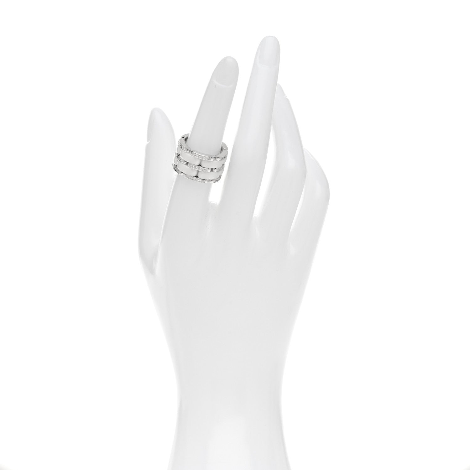 Chanel 18k White Gold Diamond Ceramic Large Ultra Ring 50 5.5 White 2 of 7