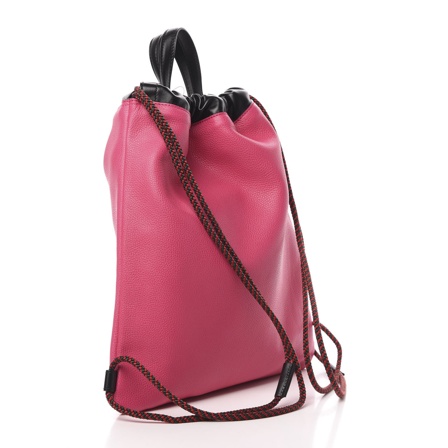 Gucci Grained Calfskin Logo Drawstring Backpack Box Pink Green Black 3 of 10