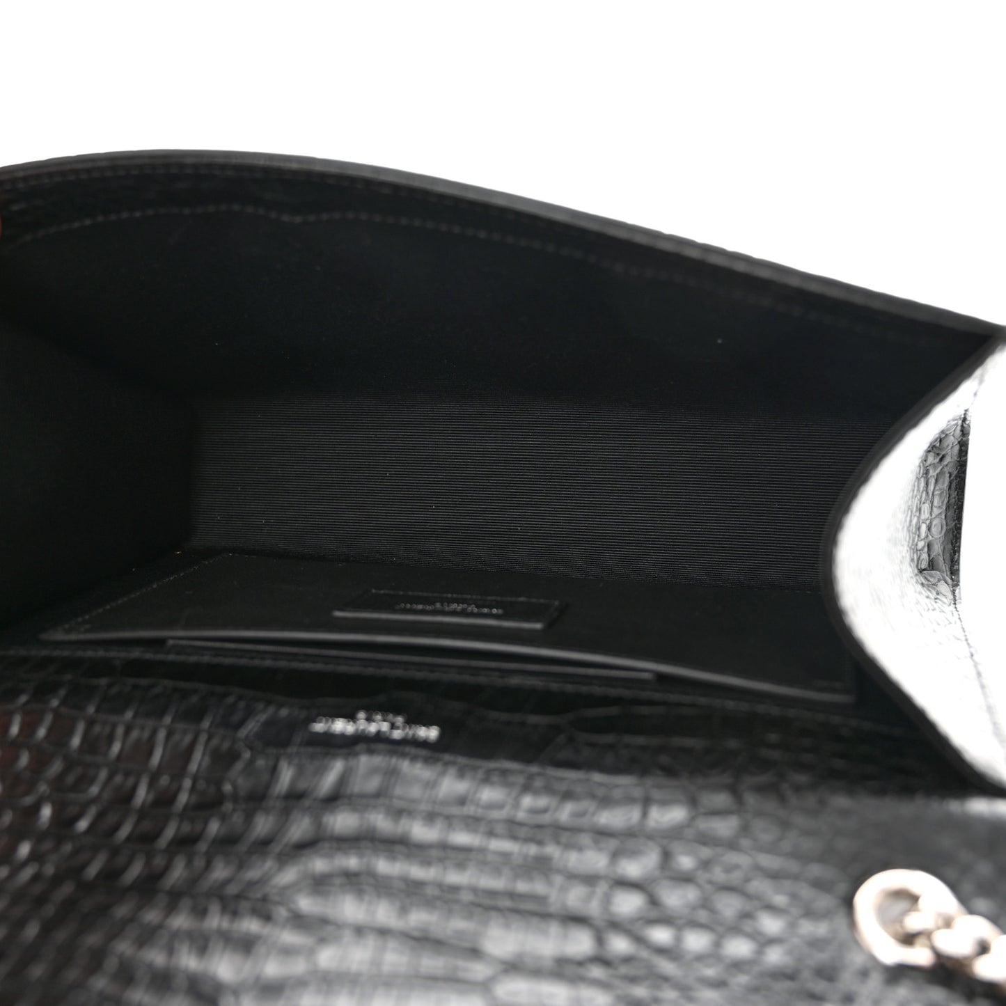 Calfskin Crocodile Embossed Medium Classic Monogram Kate Tassel Satchel Black