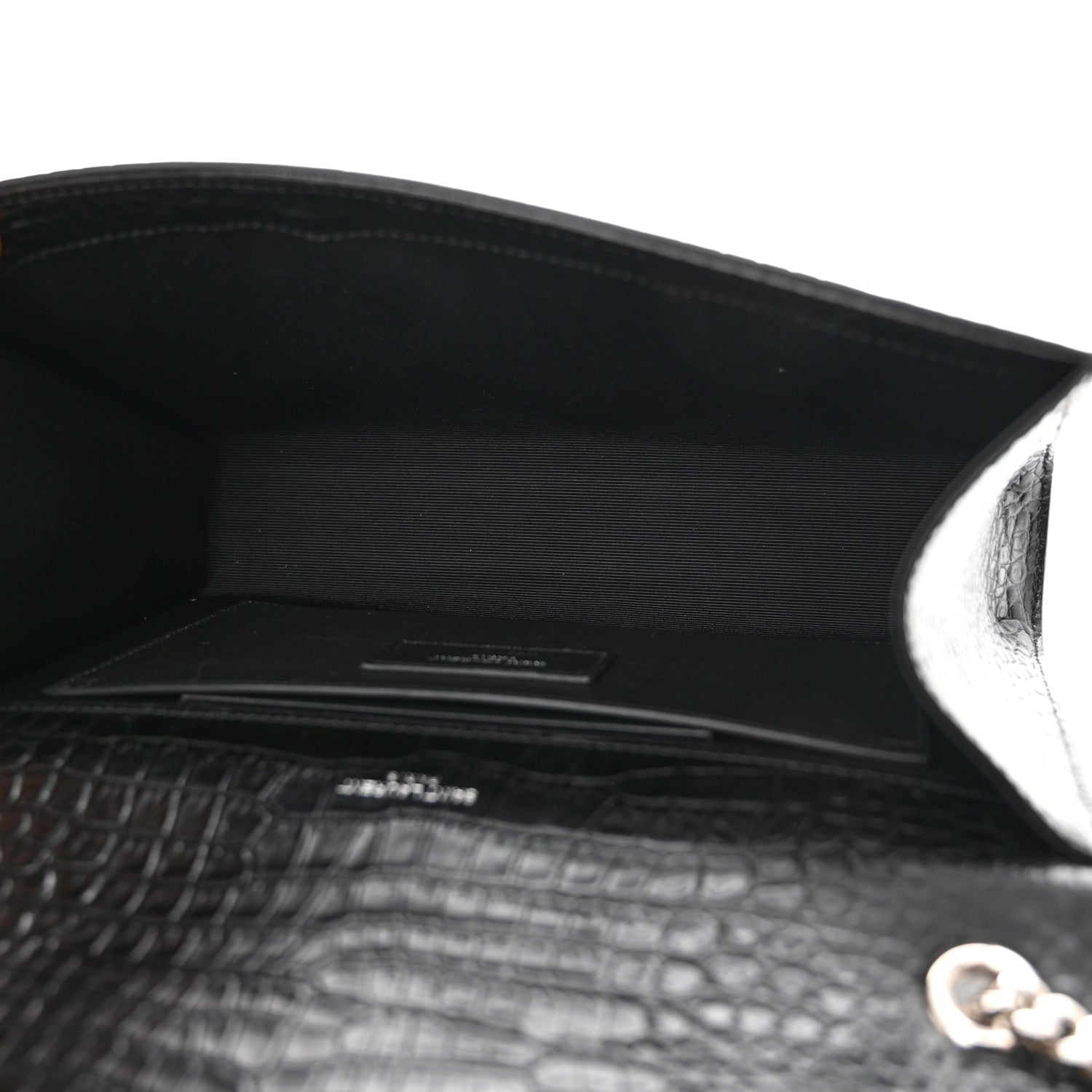 Saint Laurent Calfskin Crocodile Embossed Medium Classic Monogram Kate Tassel Satchel Black 5 of 10