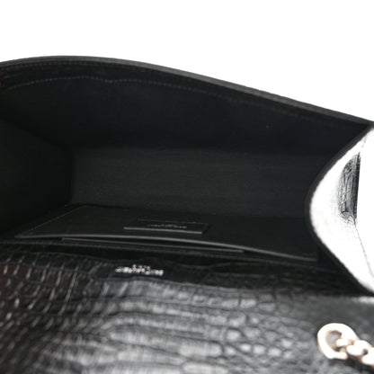 Saint Laurent Calfskin Crocodile Embossed Medium Classic Monogram Kate Tassel Satchel Black 5 of 10