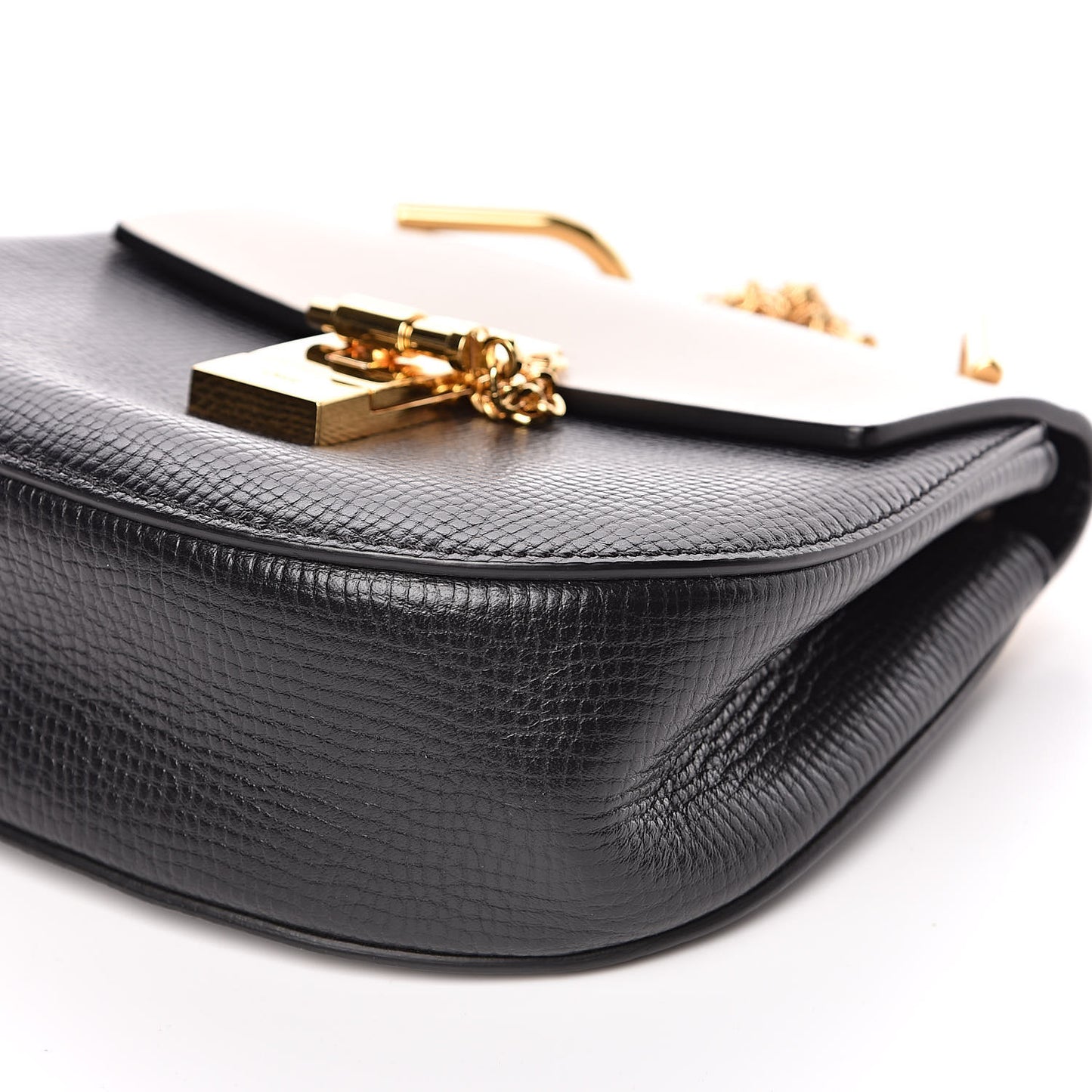 Grained Calfskin Lambskin Mini Bi-Color Drew Shoulder Bag Black Powder Beige