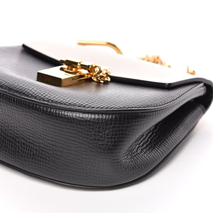 Chloe Grained Calfskin Lambskin Mini Bi-Color Drew Shoulder Bag Black Powder Beige 8 of 9