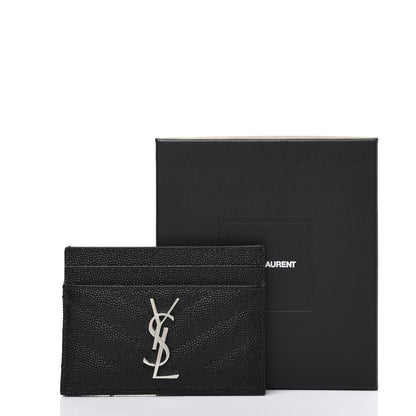 Saint Laurent Grain De Poudre Matelasse Chevron Monogram Credit Card Case Black 12 of 12