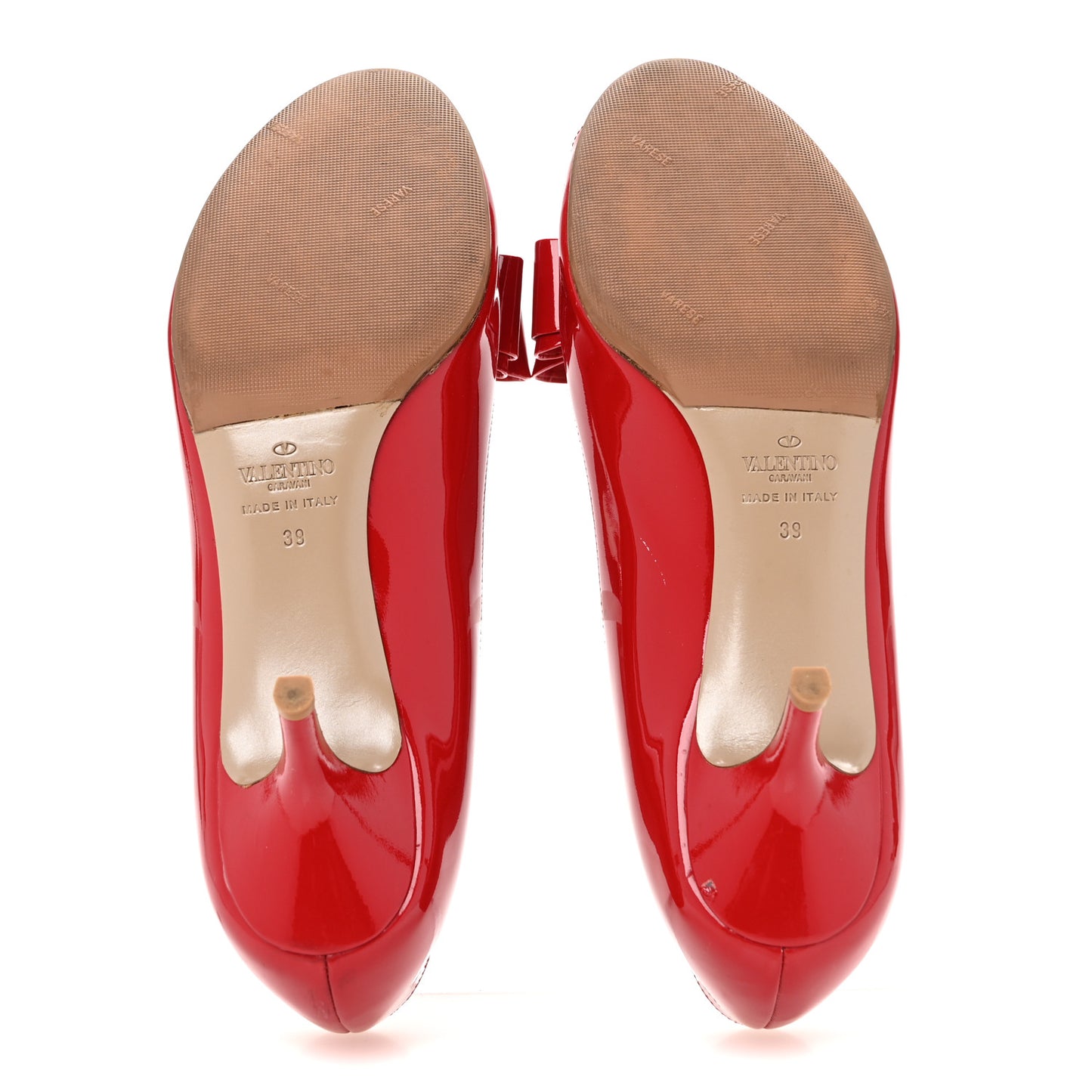 Patent Couture Bow Peep Toe Low Heel Pumps 39 Rosso Valentino