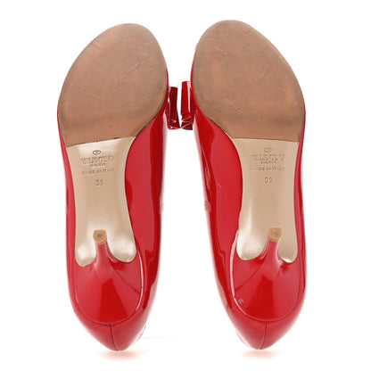 Valentino Garavani Patent Couture Bow Peep Toe Low Heel Pumps 39 Rosso Valentino 6 of 10