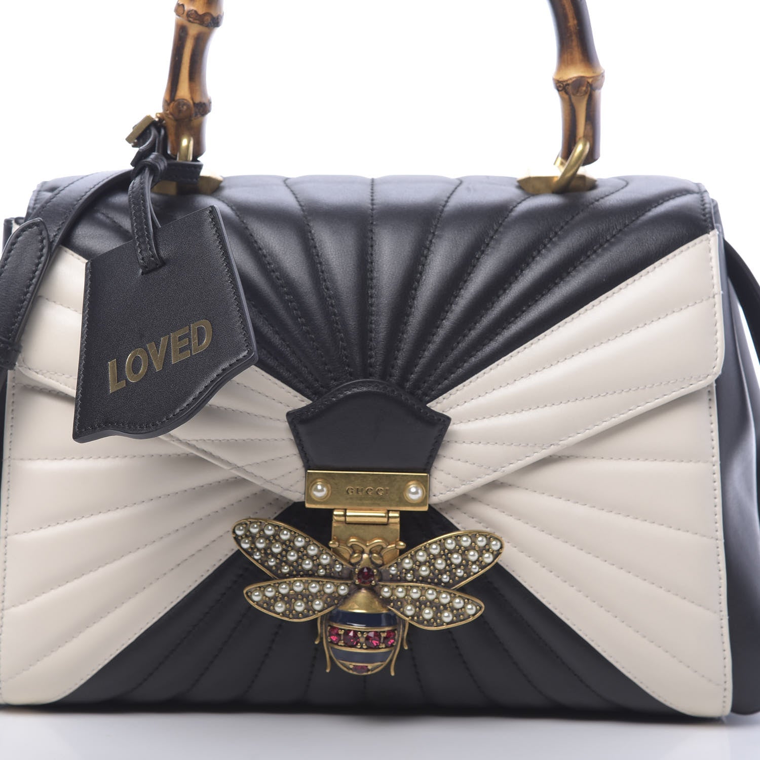 Gucci Calfskin Bamboo Trapuntata Queen Margaret Top Handle Bag Mystic White Black 9 of 9