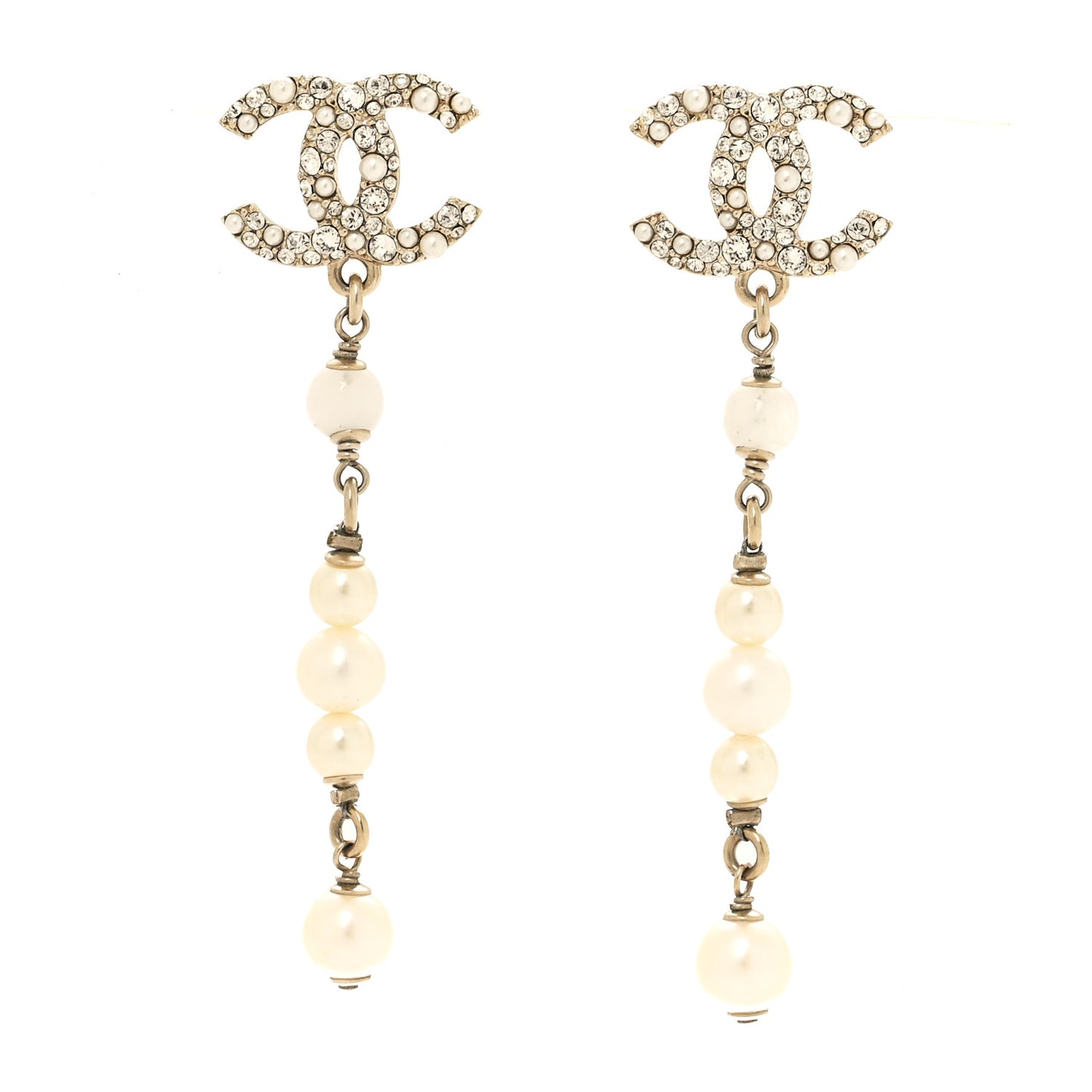 Pearl Crystal CC Drop Earrings Gold