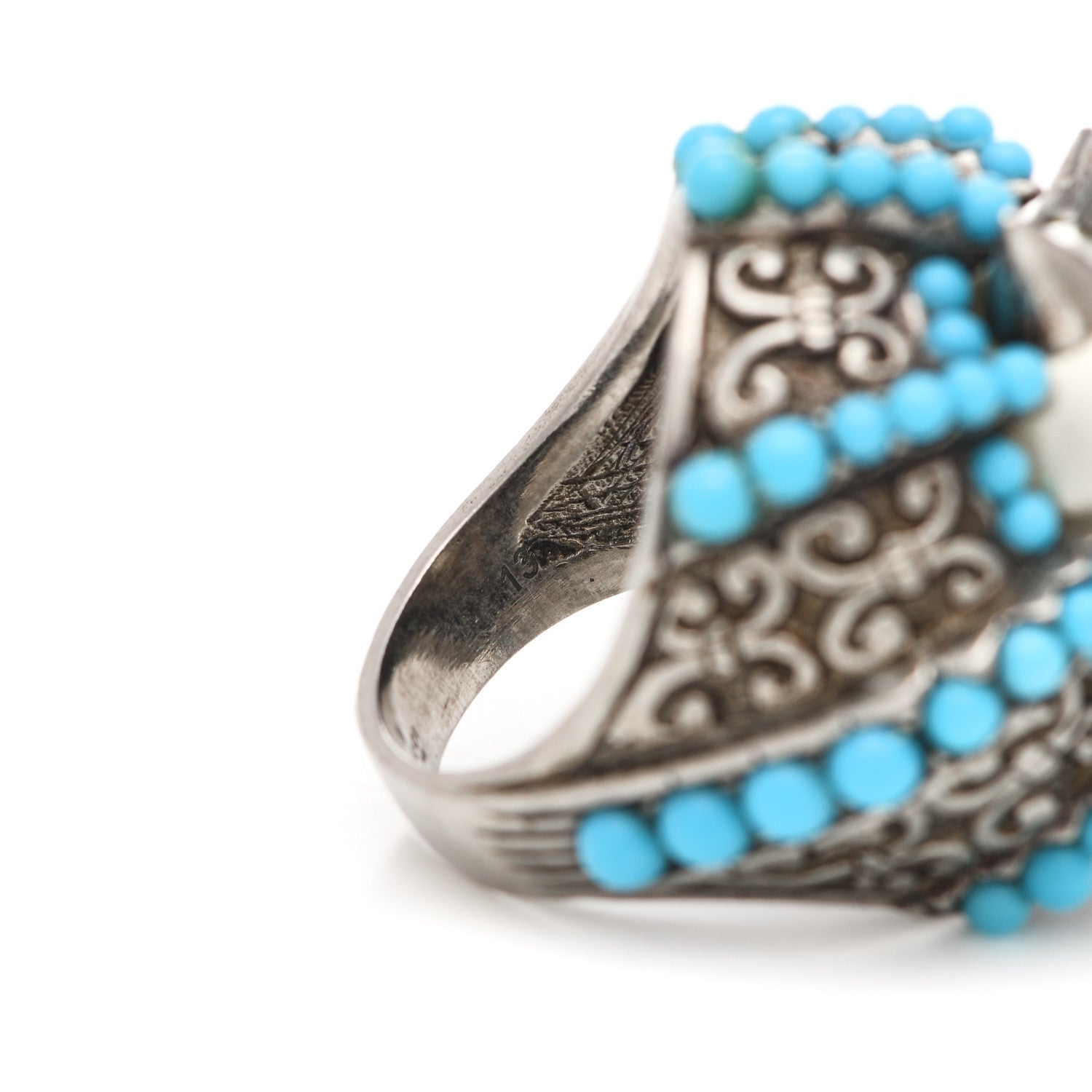 Gucci Pearl Beaded Spiked Ring 6.5 Silver Turquoise 8 of 8