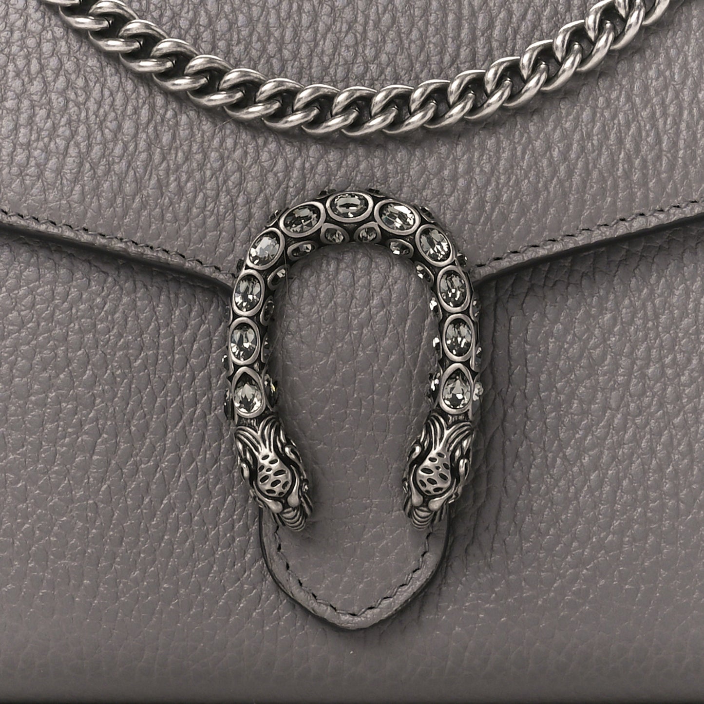 Dollar Calfskin Crystal Mini Dionysus Chain Wallet Dusty Grey Black Diamond