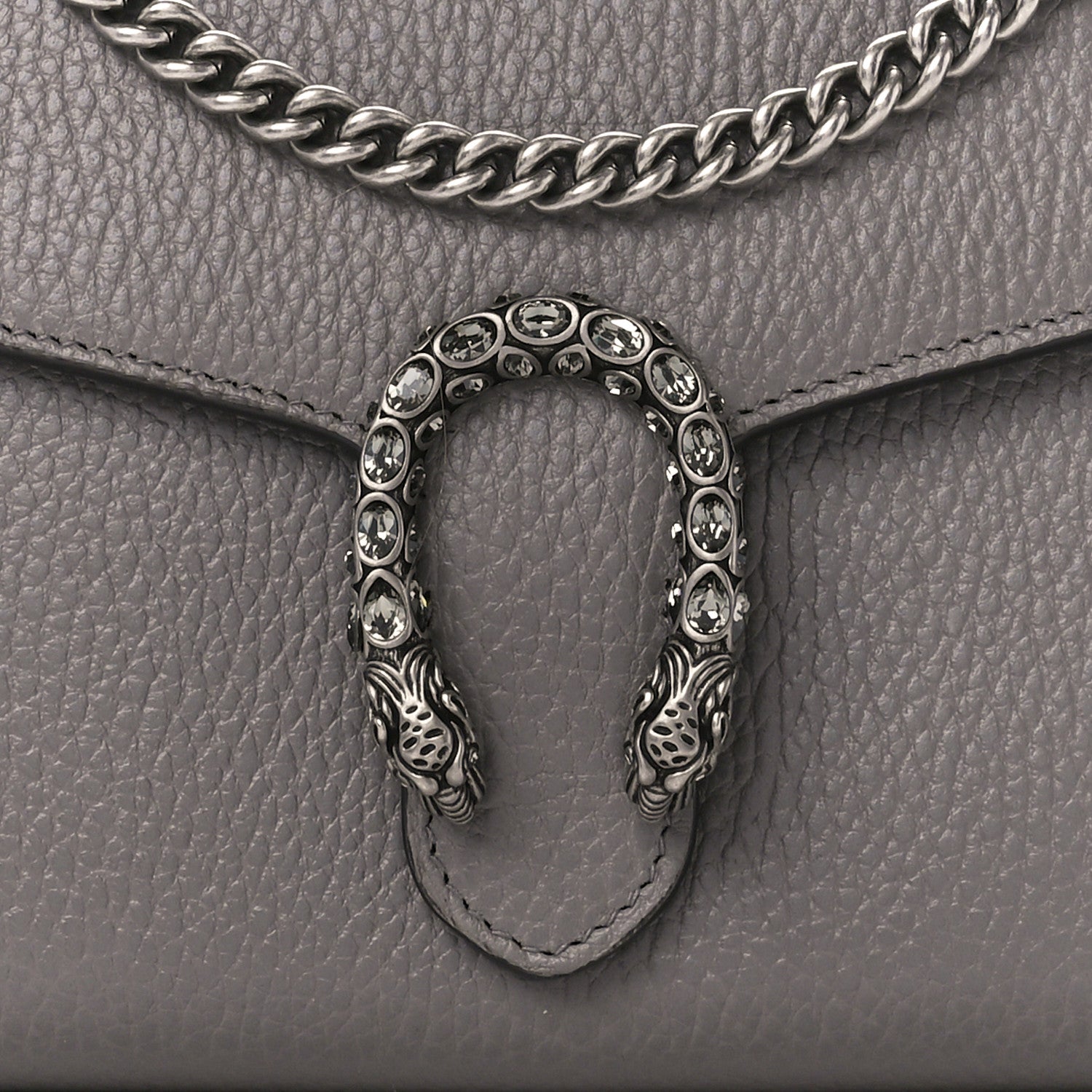 Gucci Dollar Calfskin Crystal Mini Dionysus Chain Wallet Dusty Grey Black Diamond 9 of 11
