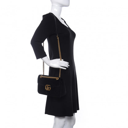 Gucci Velvet Matelasse Small GG Marmont Shoulder Bag Black 2 of 11