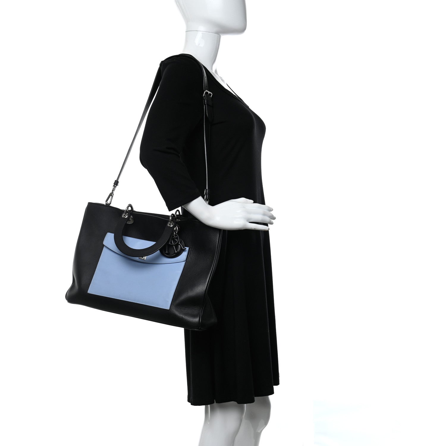 Christian Dior Smooth Calfskin Tri-Color Diorissimo Pocket Tote Black Blue Red 2 of 14