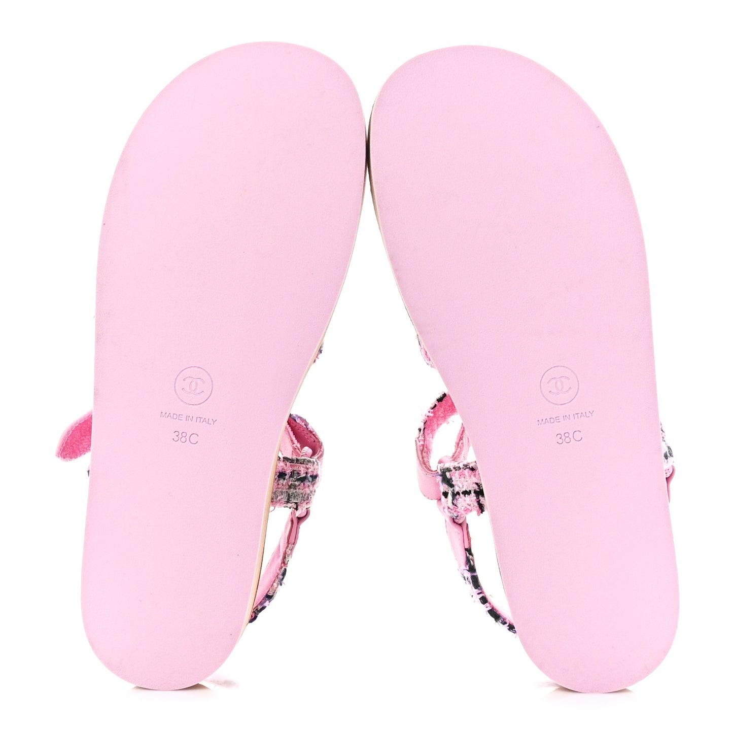 Tweed Lambskin Crystal CC Sandals 38 Pink Multicolor