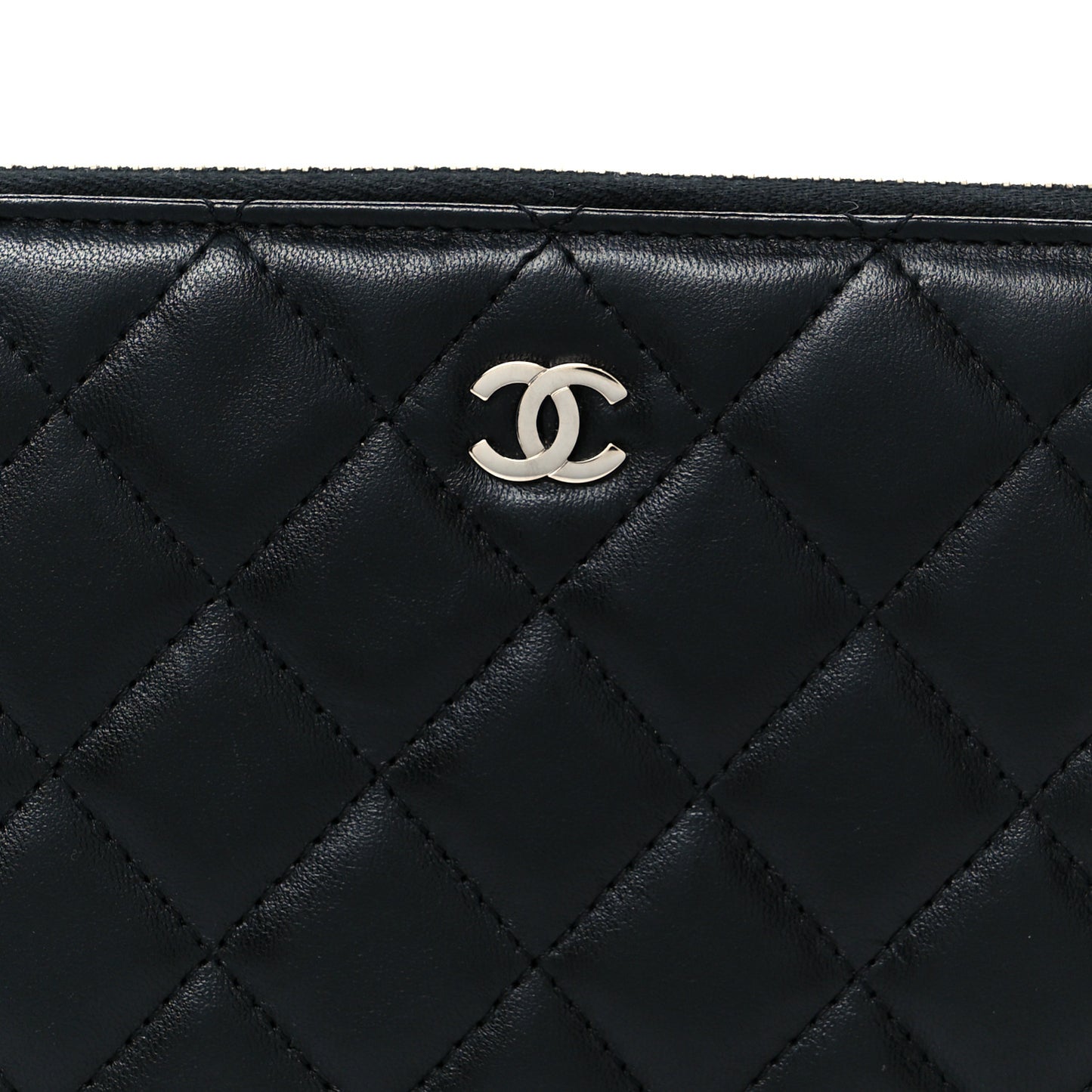 Lambskin Quilted Large Gusset Zip Around Wallet Black